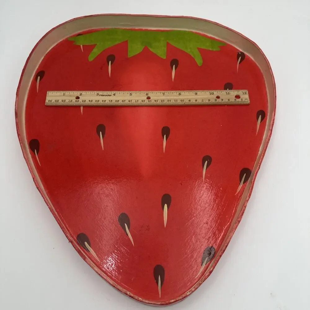 Vtg Handmade Paper Mache Sturdy Strawberry Serving Tray Platter
